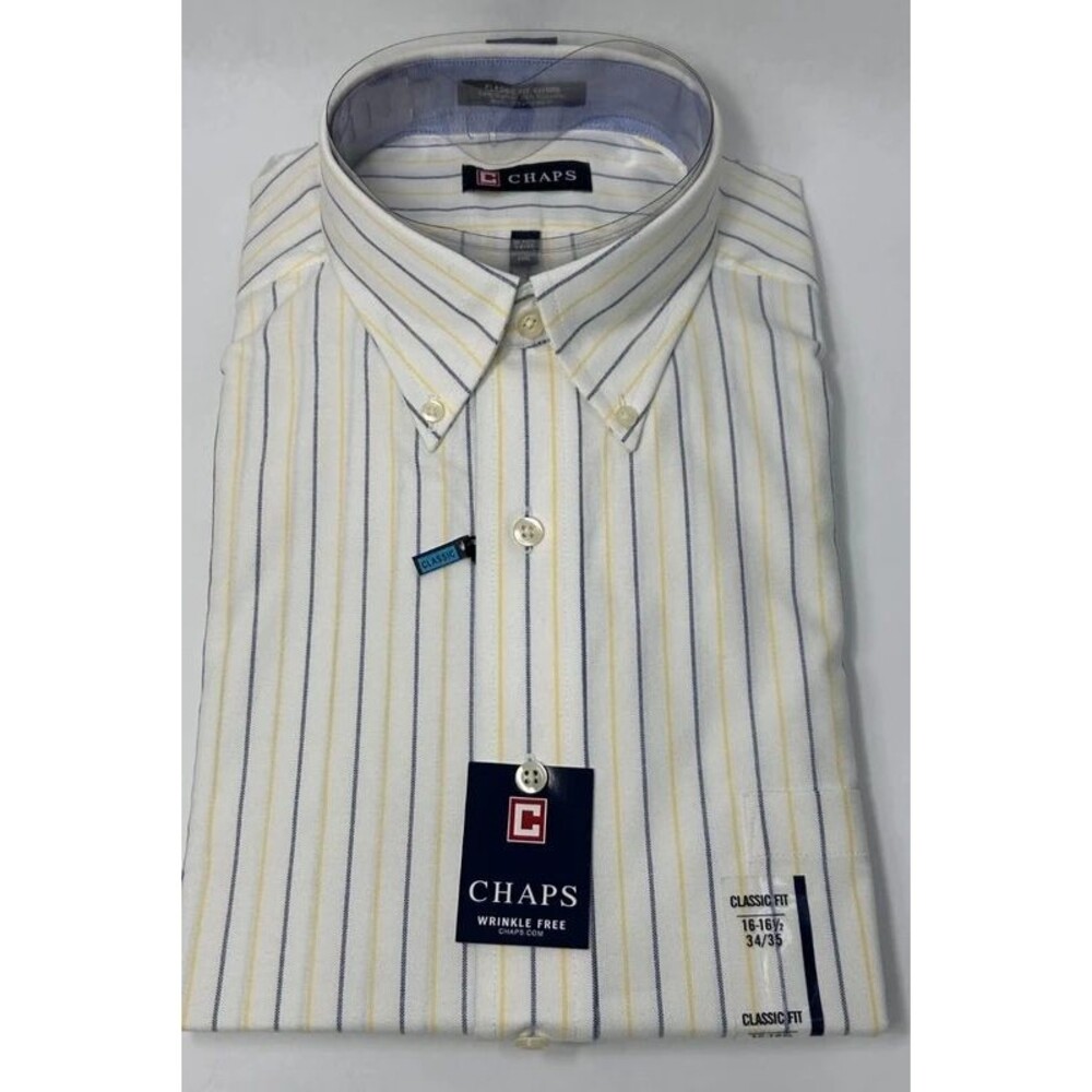 CHAPS Men’s Shirt Large Yellow Multi Long Sleeve Button Down Striped